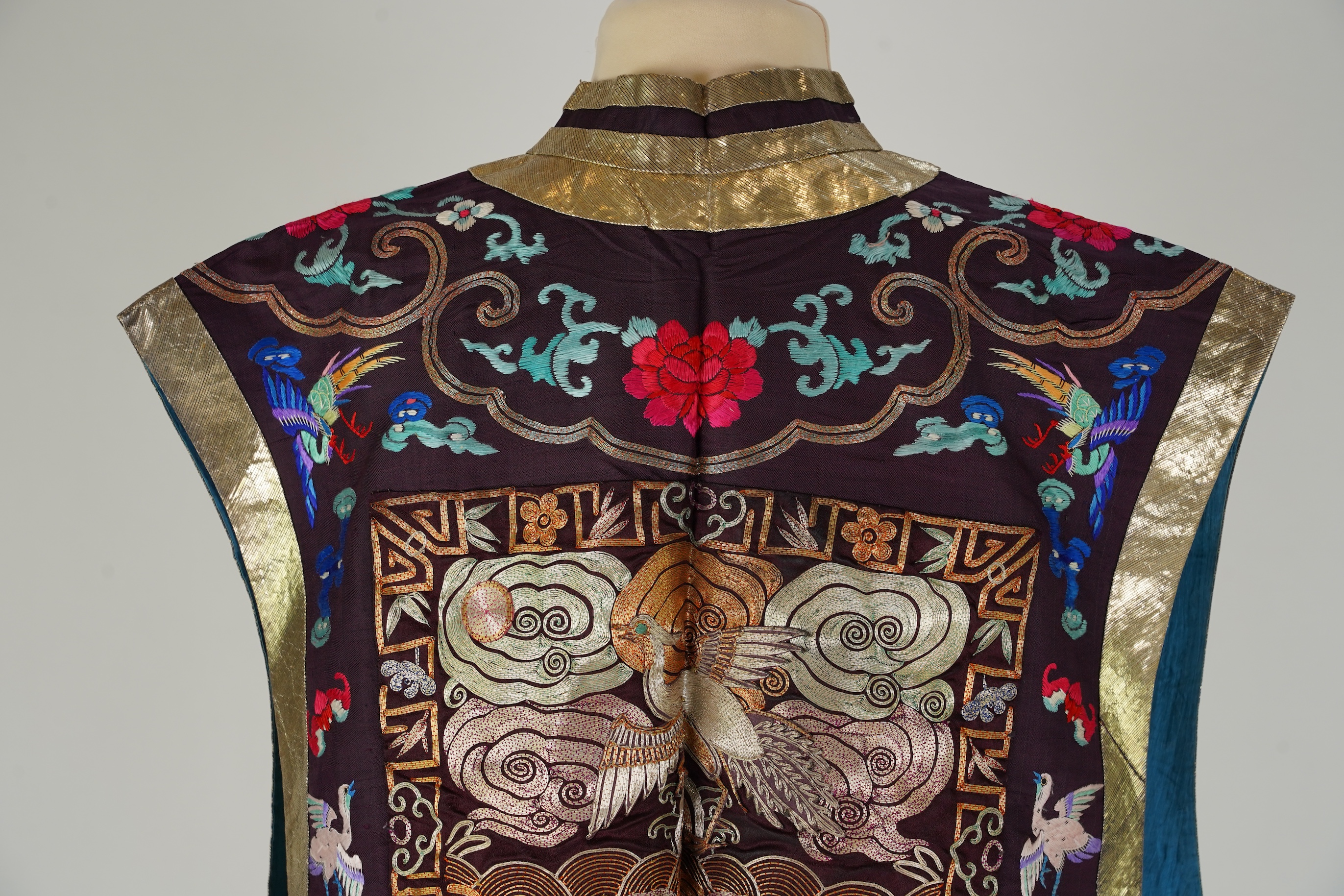 A Chinese embroidered silk vest, xiapei, early 20th century